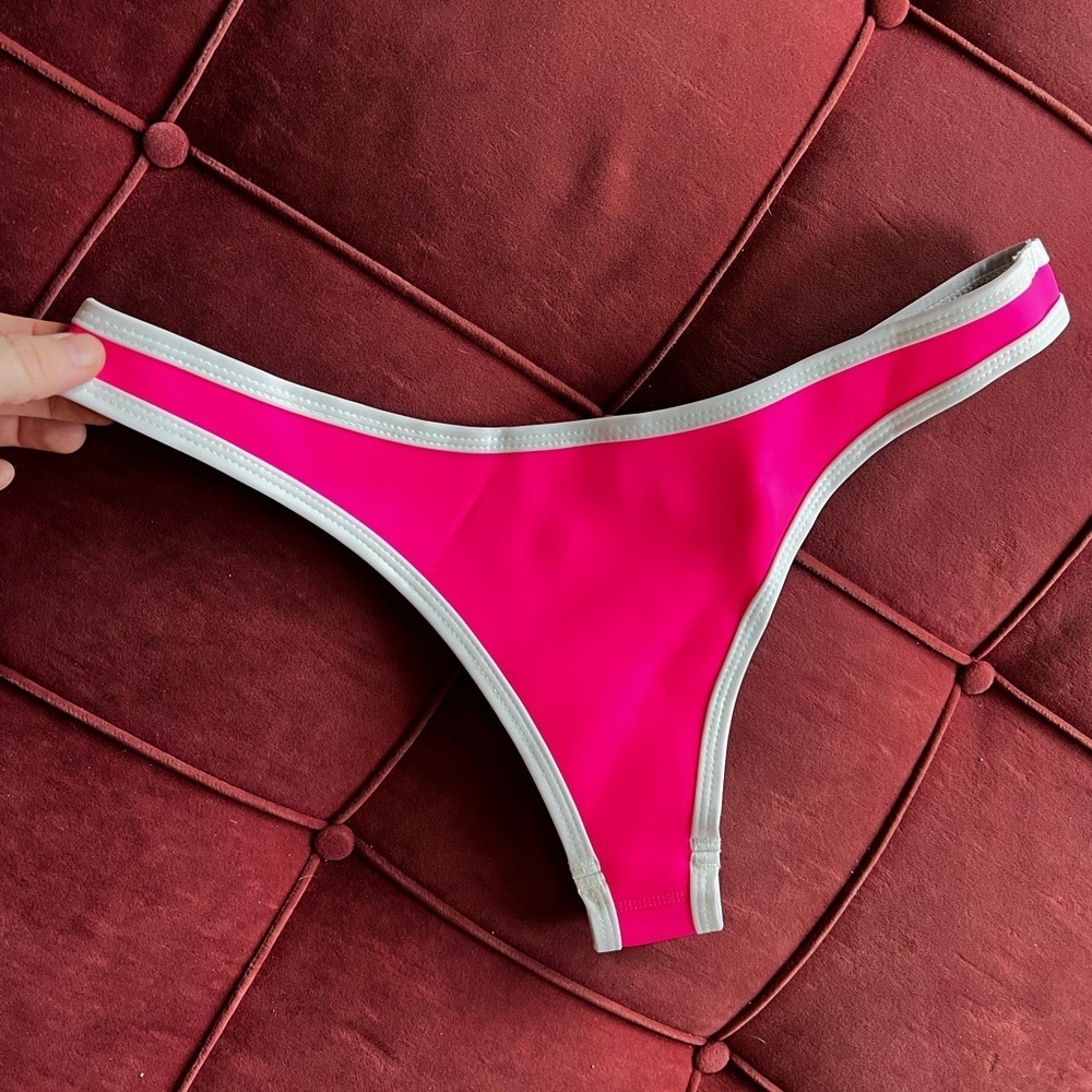 Hoaka Swimwear Neoprene Bikini Bottom Hot Pink & White Size Large — image 5 of 6